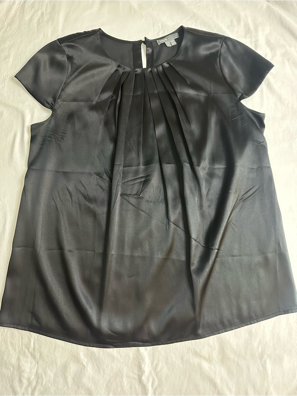 Vince Silk-Blend Pleated-Neck Blouse Size S